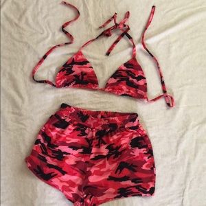 Camo Red 2 piece two piece bra shorts set